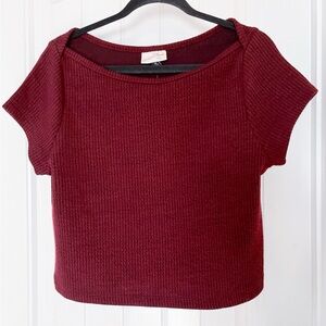 Universal Thread Burgundy Ribbed Scoop Neck Crop Top